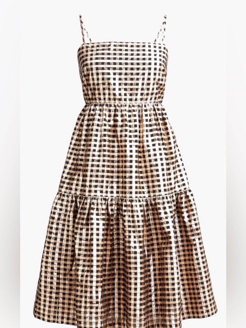 J Crew Metallic Gold and Black Tiered Dress